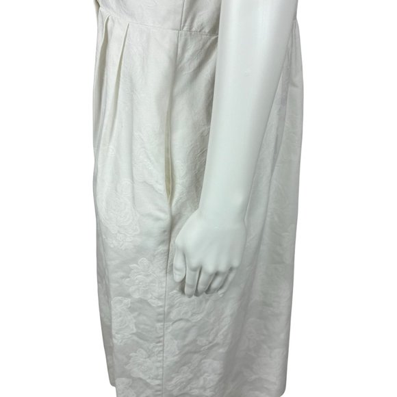 Vintage 80s Brocade Dress White Floral Collared Party Cocktail Petite Lanz - Picture 7 of 10